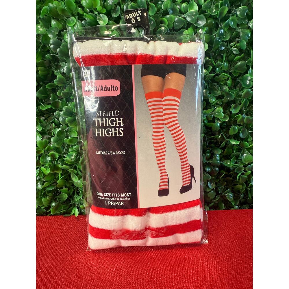 NWT Ladies Sexy Red and White Striped Costume Thigh Highs Halloween Cosplay Gift
